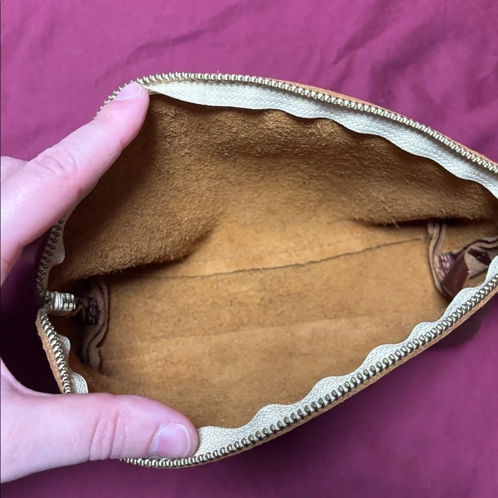 Portland Leather Goods Brown Zip Up Eclipse Makeup Bag